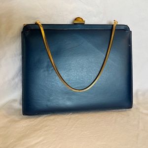 Vintage Andrew Geller Blue metallic satchel clutch with gold clasp